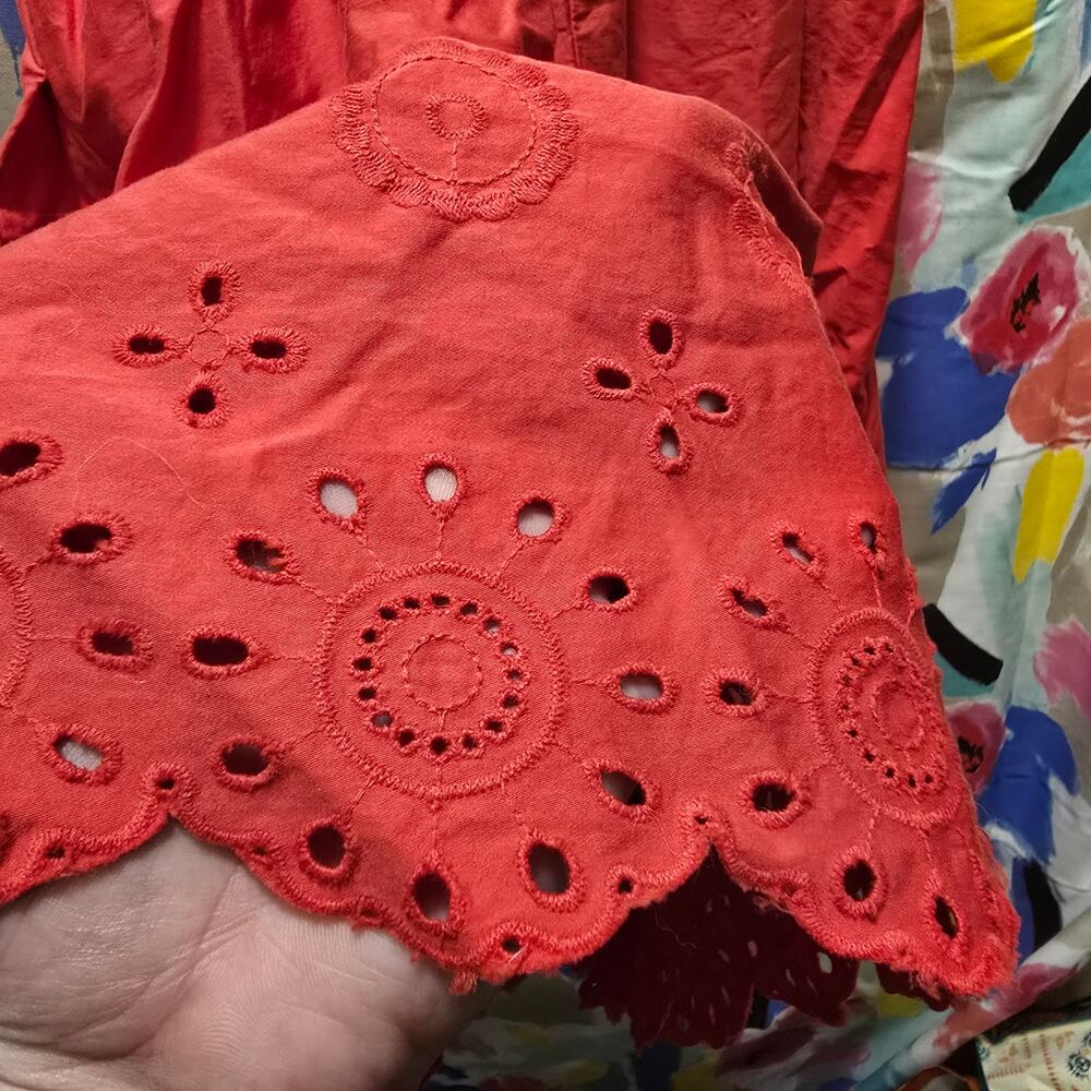 Maeve Anthropologie red sleeveless eyelet embroidered wide leg romper large - Picture 10 of 13